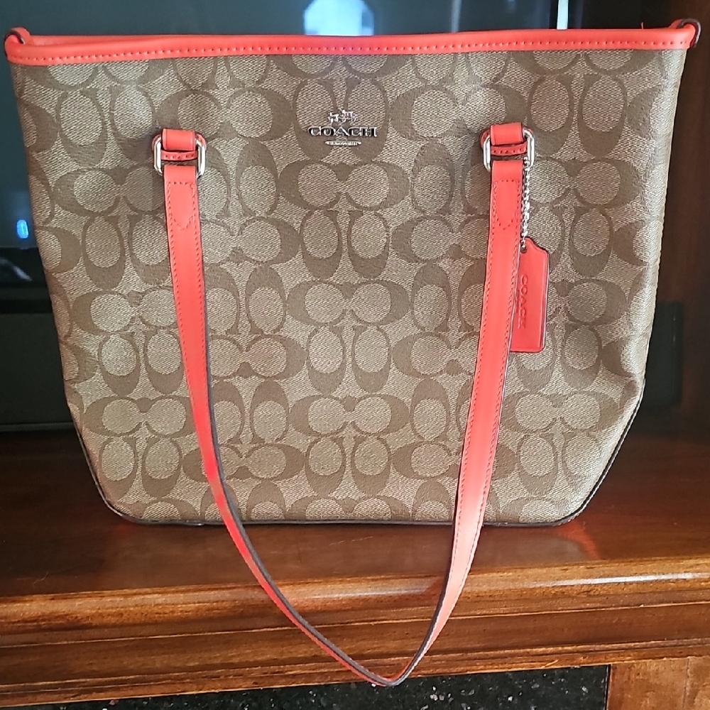 Coach Orange and Brown Monogram Tote Bag